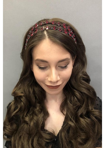 Hayalperest Boncuk Kadın Bordo Alfa Model Çift Sıra Gelin Kına Tacı fırsatları