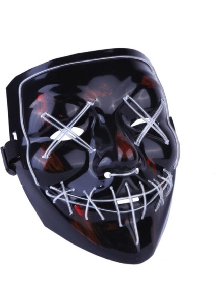 Erdemshop Hallowen LED Işıklı Neon Maske 3 Modlu Parti Eğlence Maskesi Erdemshop Beyaz