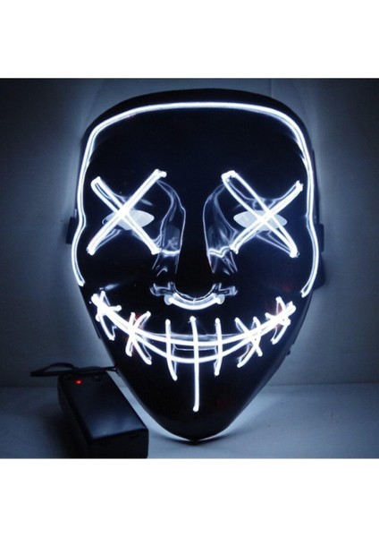 Erdemshop Hallowen LED Işıklı Neon Maske 3 Modlu Parti Eğlence Maskesi Erdemshop Beyaz