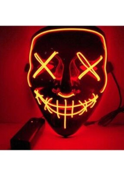 Jetcom Hallowen LED Işıklı Neon Maske 3 Modlu Parti Eğlence Maskesi Transparan Kırmızı