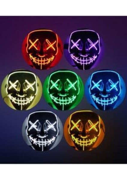 Jetcom Hallowen LED Işıklı Neon Maske 3 Modlu Parti Eğlence Maskesi Transparan Kırmızı modelleri
