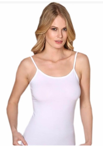 Kadın 6 Lı Beyaz Pamuklu Likralı Ip Askılı Lı Body Atlet Tekli Ambalaj 2128
