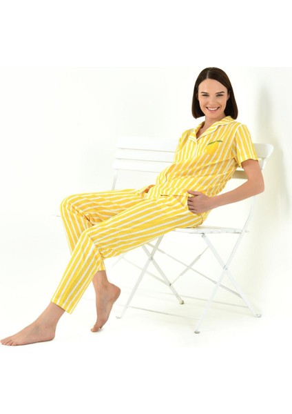 Yeni Inci Önden Düğmeli Kısa Kol Kadın Pijama Takım BPJ1848