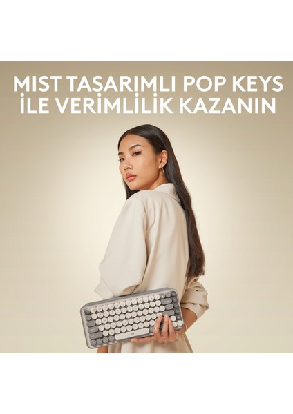 POP Keys Mist Özelleştirilebilir Emoji Tuşlu Mekanik Kablosuz Klavye - Bej