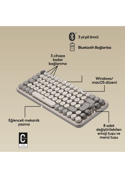 POP Keys Mist Özelleştirilebilir Emoji Tuşlu Mekanik Kablosuz Klavye - Bej