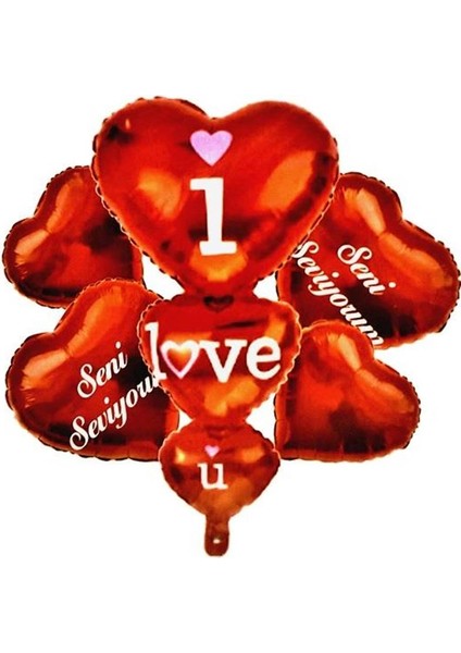 Parti Vitrini 3'lü Kalp I Love You Kırmızı 5'li Set Balon