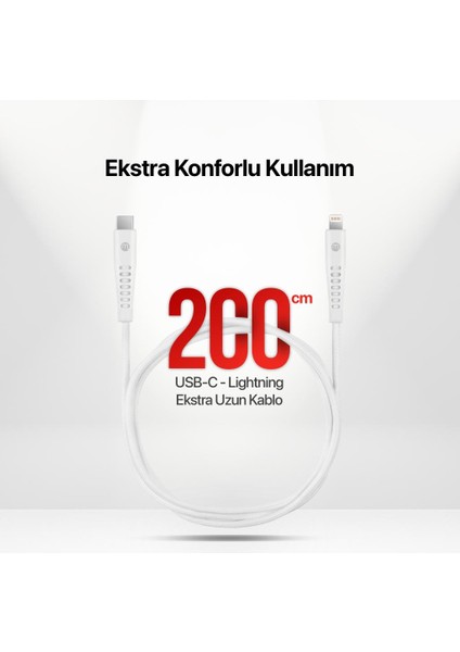 by ttec 3A/27W Hızlı Şarj Destekli Ekstra Dayanıklı 200cm USB-C -iPhone Lightning Şarj Kablosu