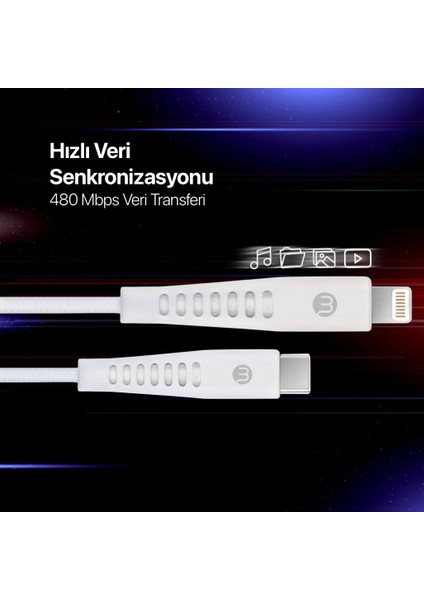 by ttec 3A/27W Hızlı Şarj Destekli Ekstra Dayanıklı 200cm USB-C -iPhone Lightning Şarj Kablosu