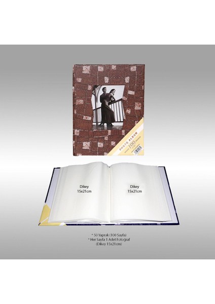 13x18 cm 100’lük Ofset Baskılı ve Desenli Fotoğraf Albümü Kahverengi