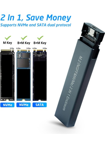 M.2 (Ngff) 2 Içinde 1 SSD Harici Muhafaza Adaptör Aksesuarları Dayanıklı (Yurt Dışından)