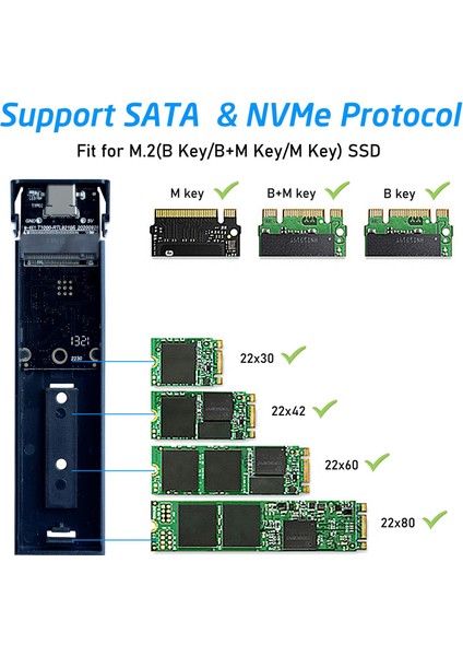 M.2 (Ngff) 2 Içinde 1 SSD Harici Muhafaza Adaptör Aksesuarları Dayanıklı (Yurt Dışından)