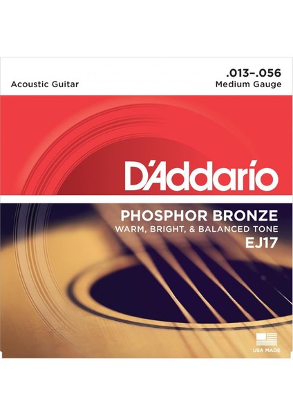 D’addario EJ17 Phosphor Bronze, Medium, 13-56 Akustik Gitar Teli