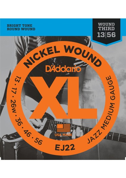 D’addario EJ22 Nickel Wound, Medium, Elektro Jazz Gitar Teli (13