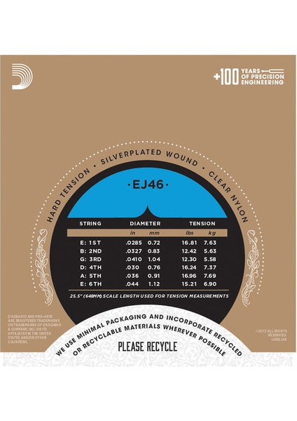 D’addario EJ46 Pro-Arte Nylon Hard Tension Klasik Gitar Teli modelleri