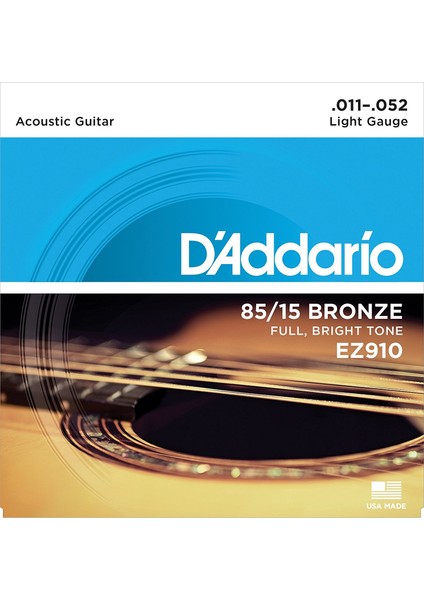Akustik Gitar Tel Seti, 85/15 Bronze, Lıght Gauge (