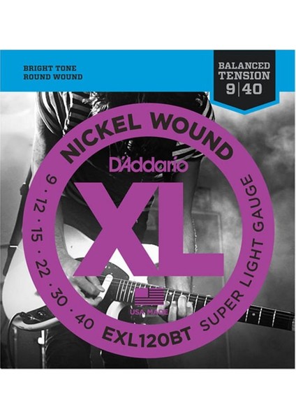 D’addario EXL120BT Nickel Wound, Balanced Tension Super Light, 0