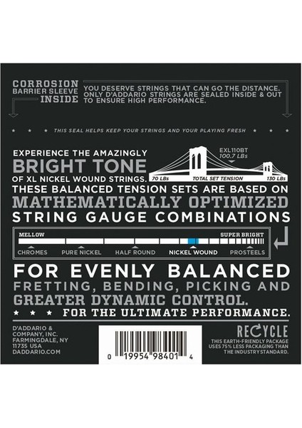 D’addario EXL120BT Nickel Wound, Balanced Tension Super Light, 0 fiyatları