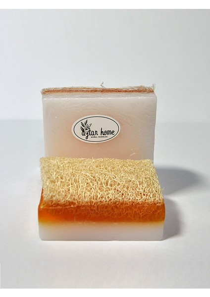 Keçi Sütlü Ballı Kabak Lifli Sabun + Bambu Katı Sabunluk (Doğal Ahşap) 2'li Set
