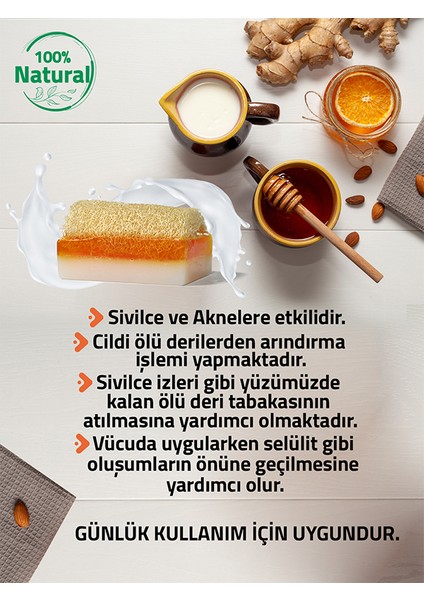 Keçi Sütlü Ballı Kabak Lifli Sabun + Bambu Katı Sabunluk (Doğal Ahşap) 2'li Set