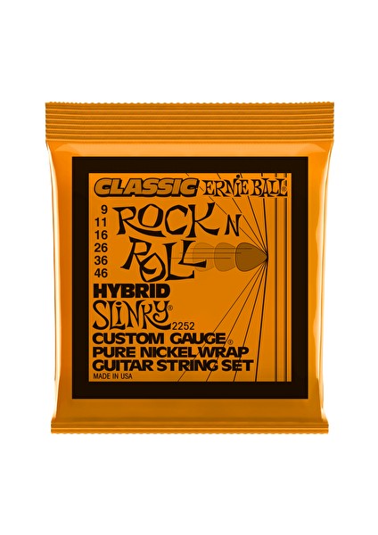 ERNIEBALL P02252 - Hybrid Slinky Classic Rock N Roll Pure Nickel Wrap 9-46 Elektro Gitar Teli