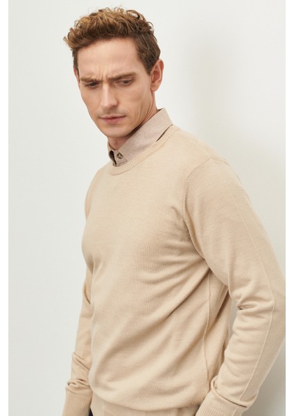 ALTINYILDIZ CLASSICS Erkek Bej Standart Fit Normal Kesim Bisiklet Yaka Yünlü Rahat Triko Kazak modelleri