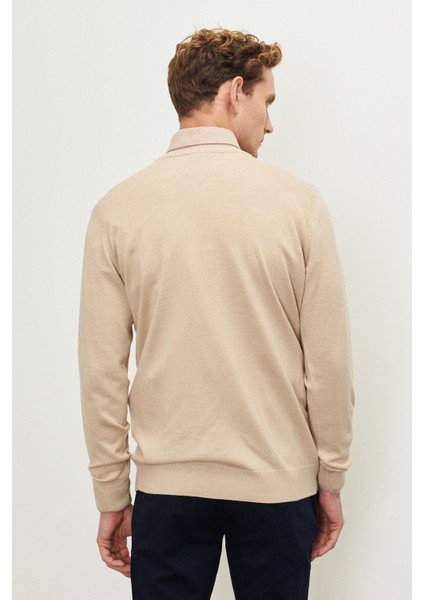 ALTINYILDIZ CLASSICS Erkek Bej Standart Fit Normal Kesim Bisiklet Yaka Yünlü Rahat Triko Kazak fırsatları
