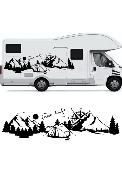 Yazı Tercihli Free Life Orman Manzara Karavan Sticker Kamp STICKER-S1754
