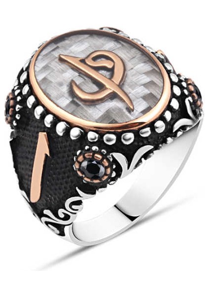 Karbon Üzeri Elif-Vav Erkek Yüzük