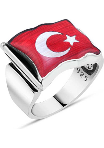 Dalgalı Bayrak Desenli Erkek Yüzük