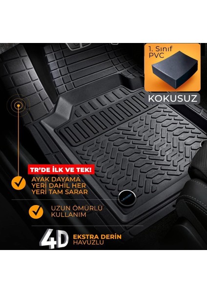 Citroen Nemo Uyumlu Maximum Serisi 4d Havuzlu Siyah Oto Paspas 5'li Takım Set