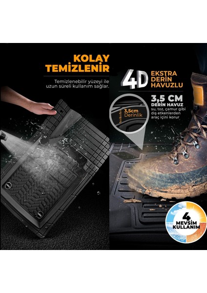 Jeep Patriot Uyumlu Maximum Serisi 4d Havuzlu Siyah Oto Paspas 5'li Takım Set
