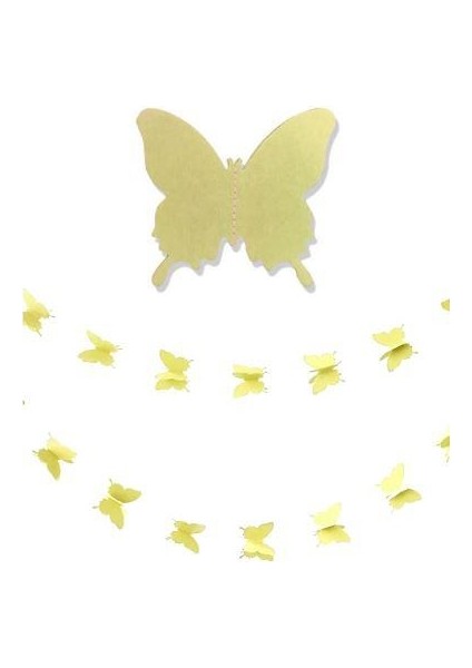 Düğün Doğum Günü Parti Dekoru Kağıt Kelebek Dizesi Açık Sarı