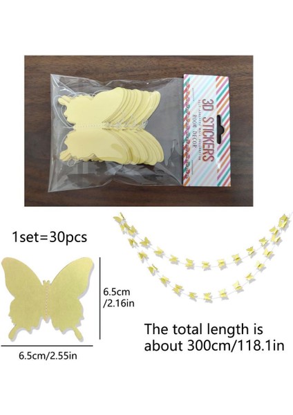 Düğün Doğum Günü Parti Dekoru Kağıt Kelebek Dizesi Açık Sarı fiyatları