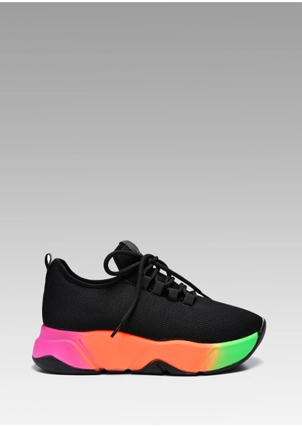 Günlük Siyah-Multi Kadın Sneaker Bağcıklı Triko Esnek Hafif ve Kalın Tabanlı Yürüyüş Spor Ayakkabı fırsatları