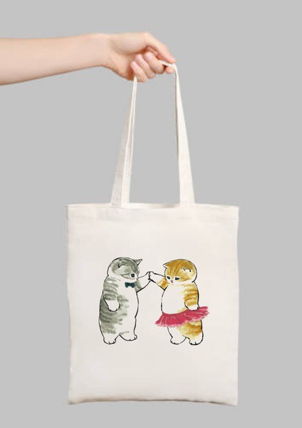 Sevimli Kediler Sevgililer Hediye Tote Bez Çanta Hediye Tote Bez Çanta