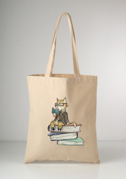 Kedi ve Kitap Tote Bez Çanta