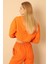 Jakar Kumaş Kapüşonlu Soğan Desen Kadın Crop Sweat-Oranj 4
