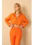 Jakar Kumaş Kapüşonlu Soğan Desen Kadın Crop Sweat-Oranj 5