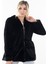 Siyah Fermuarlı Oversize Kapüşonlu Çift Cepli Peluş Mont 0108078.0110 2