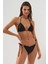Fırfırlı Üçgen Bikini Takım Siyah Soft Pedli Kadın Plaj Modası 3