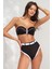 Boş Kaplı Balenli Yüksek Bel Kemerli Straplez Bikini Takım Siyah&beyaz 231203 1
