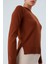 Vanessa Pullover Merino Yünlü Yanları Yırtmaçlı Ince Kadın Triko Kazak Kahve 4