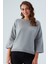 Nell Pullover Yanları Yırtmaçlı 3/4 Kol Ince Kadın Triko Kazak gri Melanj 2