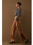 Yırtmaç Detaylı Saten Pantolon - Camel 1