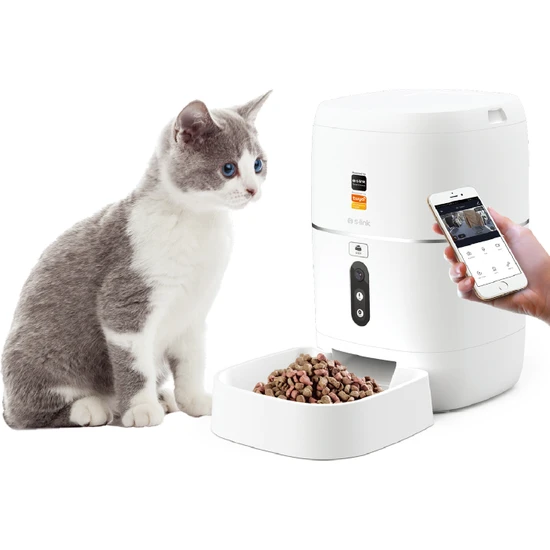 S-link Sl-23 6L Kameralı Akıllı Otomatik Mama Kabı Kedi Köpek Pet Besleyici Yem Kabı, Smart Feeder