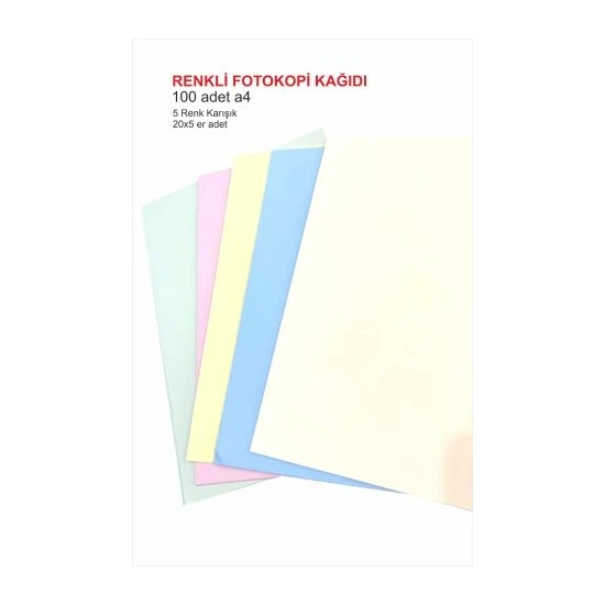 Hsn A4 Renkli Fotokopi Kağıdı 100 Adet Karışık 5 Renk