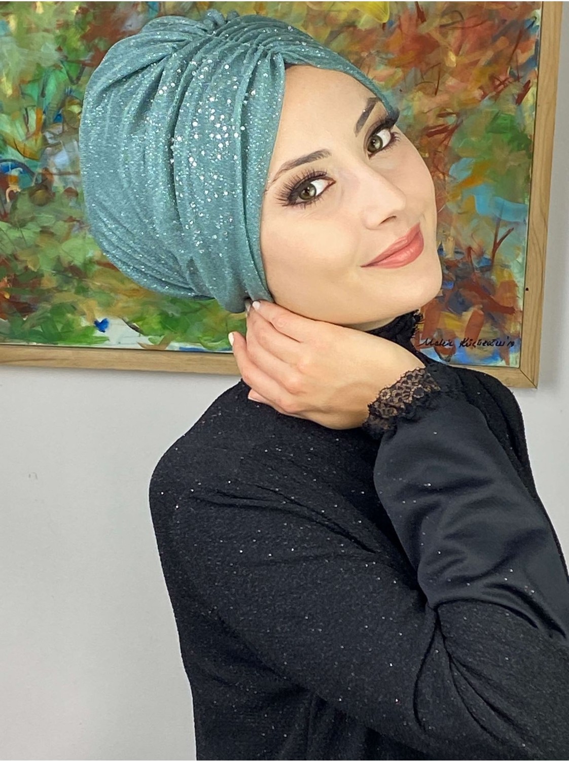 Butik Ambar Sultan Model Mor Simli Büzgülü Dış Bone görsel 2