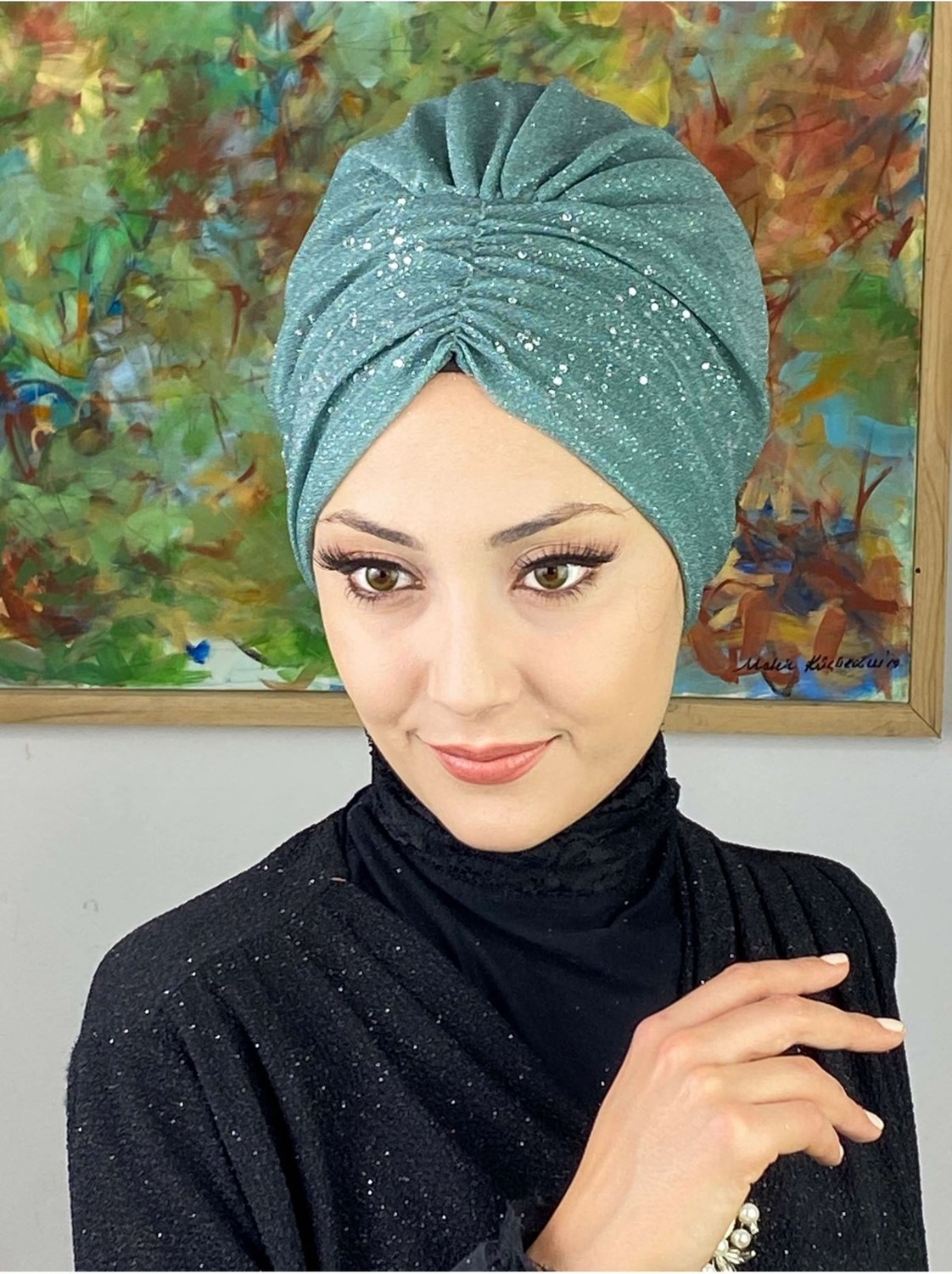 Butik Ambar Sultan Model Mor Simli Büzgülü Dış Bone görsel 4