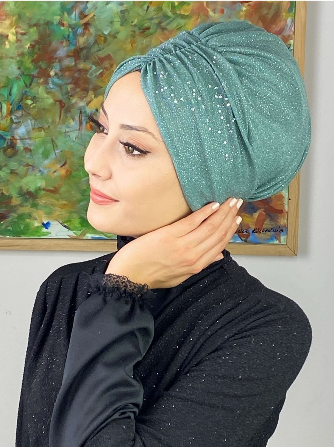 Butik Ambar Sultan Model Mor Simli Büzgülü Dış Bone görsel 5