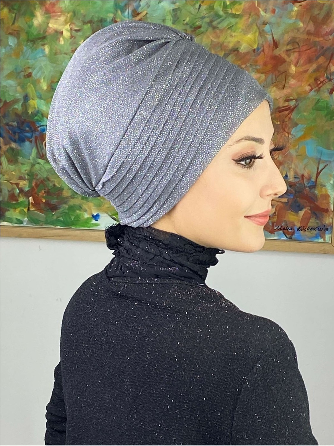 Butik Ambar Saray Model Lila Simli Yan Drapeli Dış Bone görsel 8